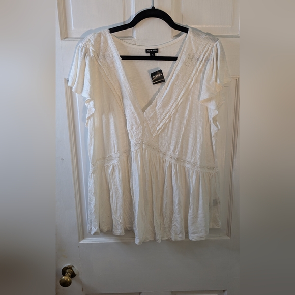 Knit V-Neck Lace Inset Babydoll Top NWT size 0 - Picture 4 of 11